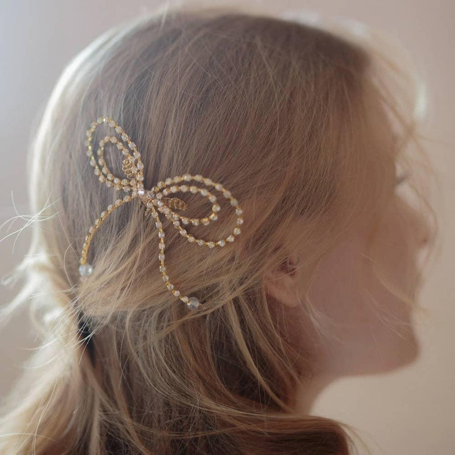 Bow U Pin Hair Clip - Gold Rhinestone Hair Accessories