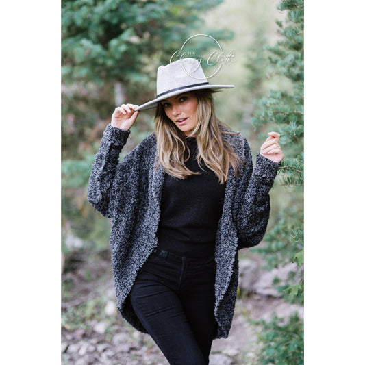 Wool Blend Wide Brim Hat w/ Belt - Grey RTS