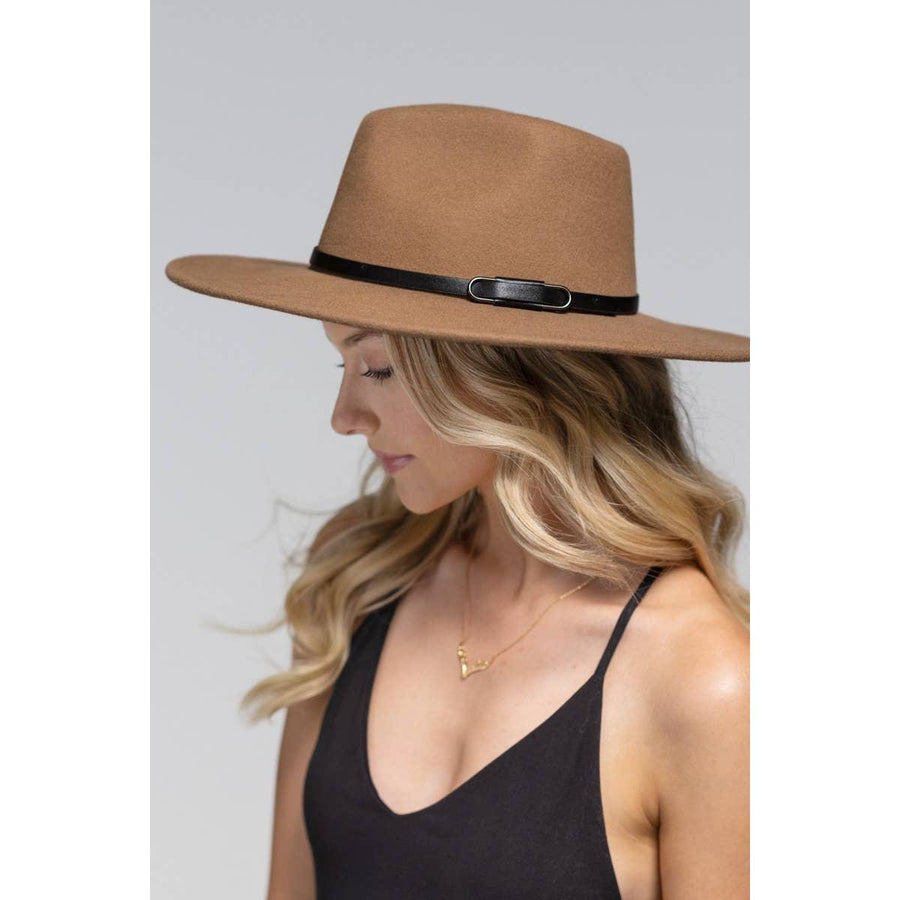 100 Percent Wool Leather Trim Panama Hat