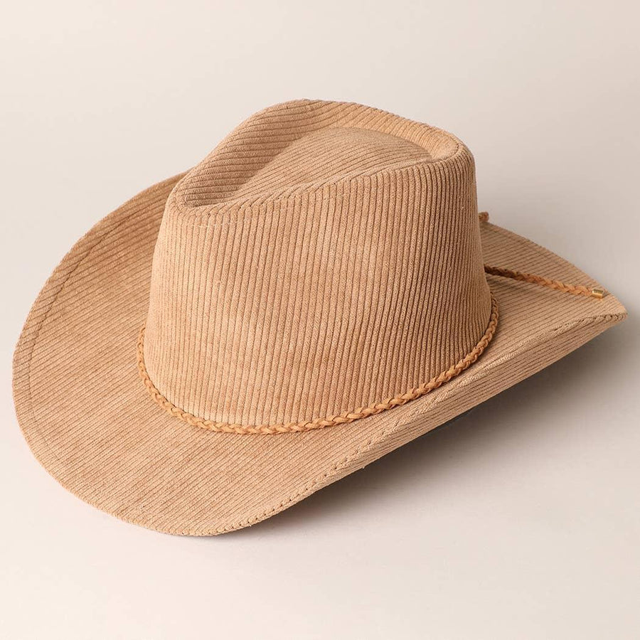 Western Corduroy Braided Band Cowboy Panama Hat
