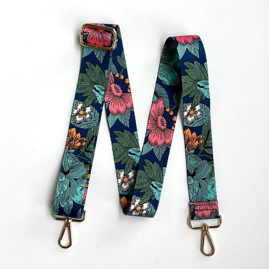 Crossbody Guitar Strap Woven Tropical Flower