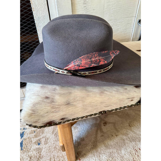 Western Crimson Floral Hat Feather - Western Hat Accessory