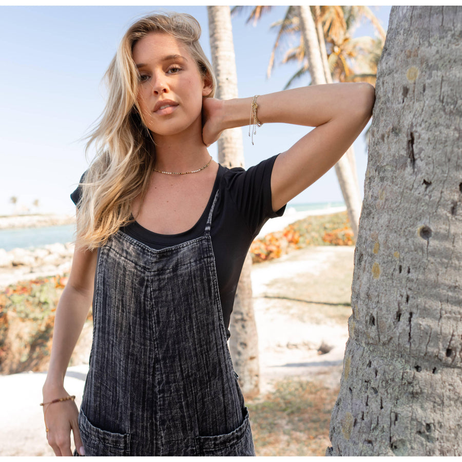 Vintage Black Cotton Nomad Jumpsuit with Adjustable Straps
