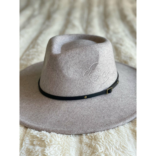 Wool Blend Wide Brim Hat w/ Belt - Oatmeal RTS