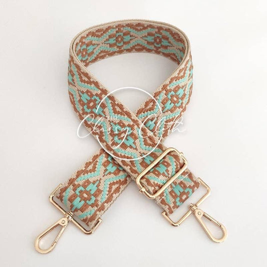 Crossbody Guitar Strap - Aqua Brown Boho RTS