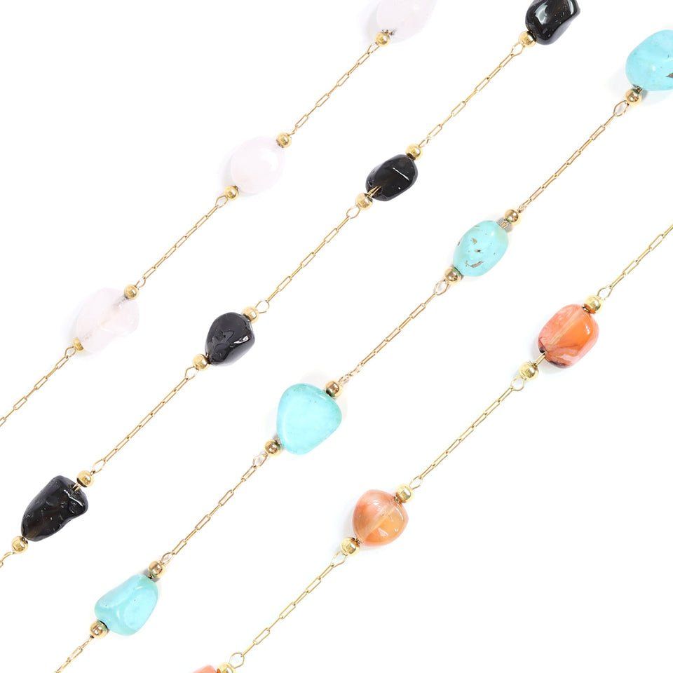 18kt Gold Beaded Stone Chain - Farmhouse Creations