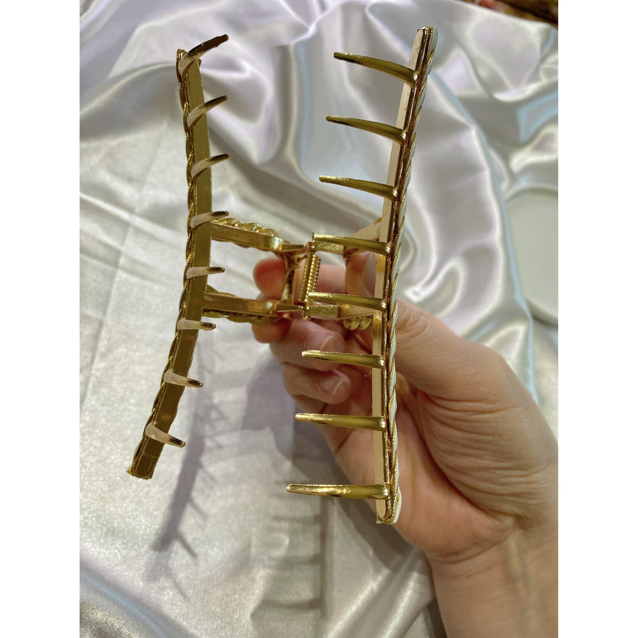White hair clips, Gold metal Large Twist Hair claw, barrette