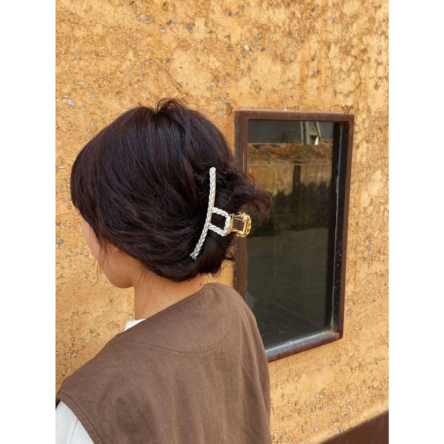 White hair clips, Gold metal Large Twist Hair claw, barrette