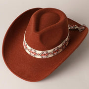 Vegan Felt Southwest Pattern Belt Cowboy Hat