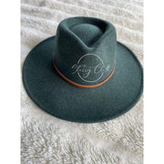 Wool Blend Wide Brim Hat w/ Belt - Forest Green RTS