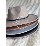 Wool Blend Wide Brim Hat w/ Belt - Grey RTS