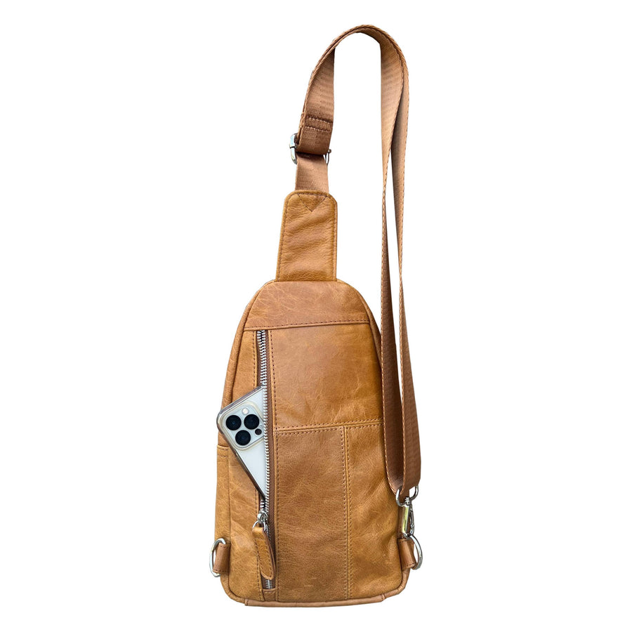 W009Cowhide leather Sling bag with adjustable shoulder strap