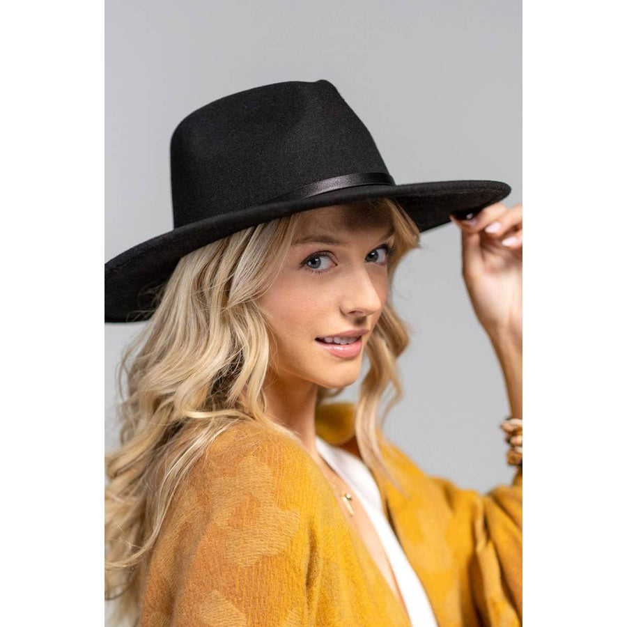 100 Percent Wool Leather Trim Panama Hat