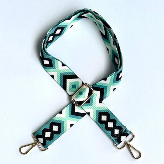 Guitar Belt Crossbody Strap Jacquard Pattern Aqua