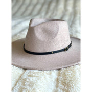 Wool Blend Wide Brim Hat w/ Belt - Light Tan RTS