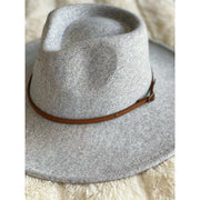 Wool Blend Wide Brim Hat w/ Belt - Grey RTS