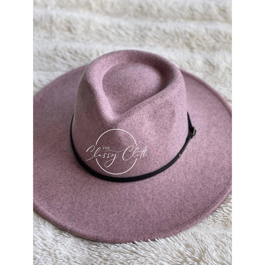 Wool Blend Wide Brim Hat w/ Belt - Mauve RTS