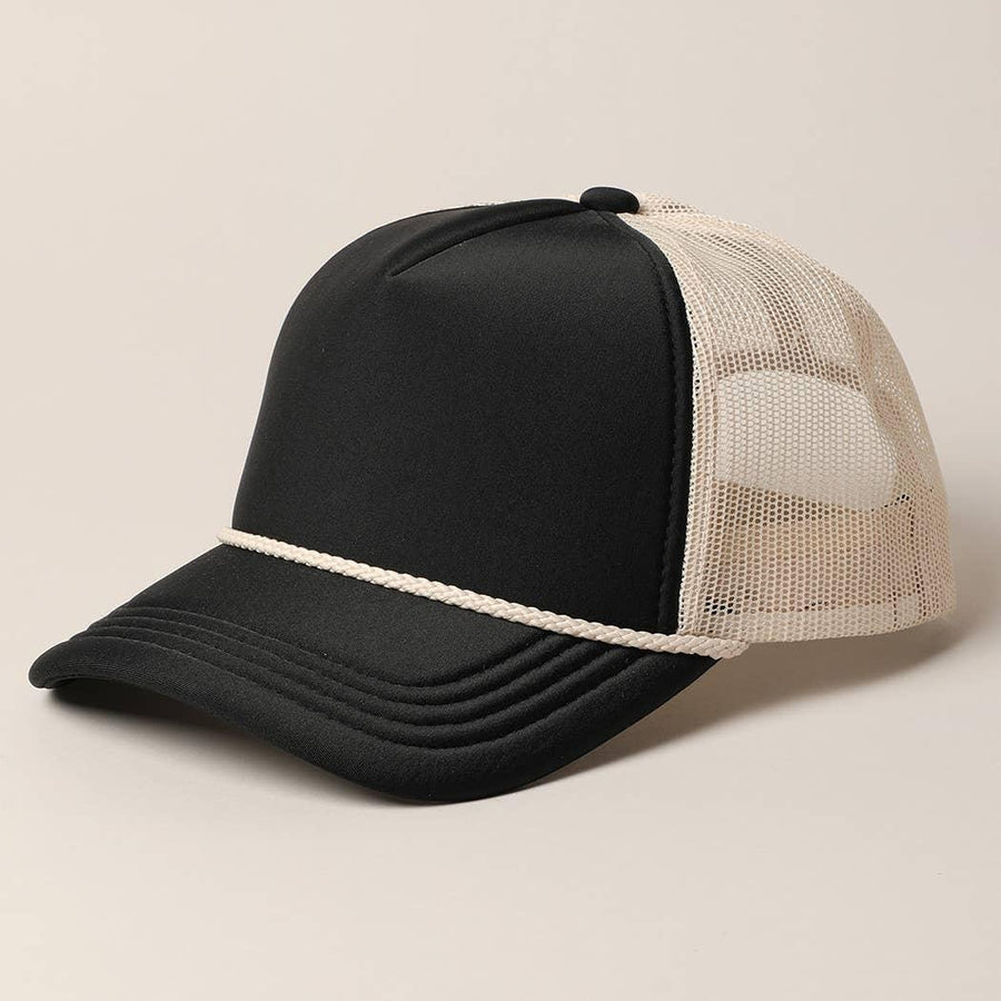 Plain Foam Rope Mesh Back Trucker Hat