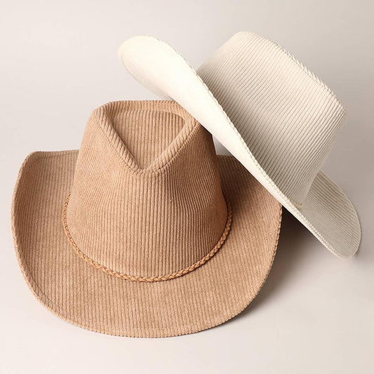 Western Corduroy Braided Band Cowboy Panama Hat