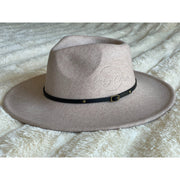 Wool Blend Wide Brim Hat w/ Belt - Light Tan RTS