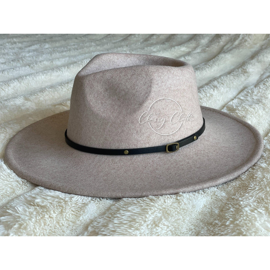 Wool Blend Wide Brim Hat w/ Belt - Light Tan RTS