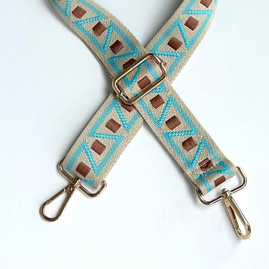 Guitar Strap Crossbody Belt Geometric Aqua Brown