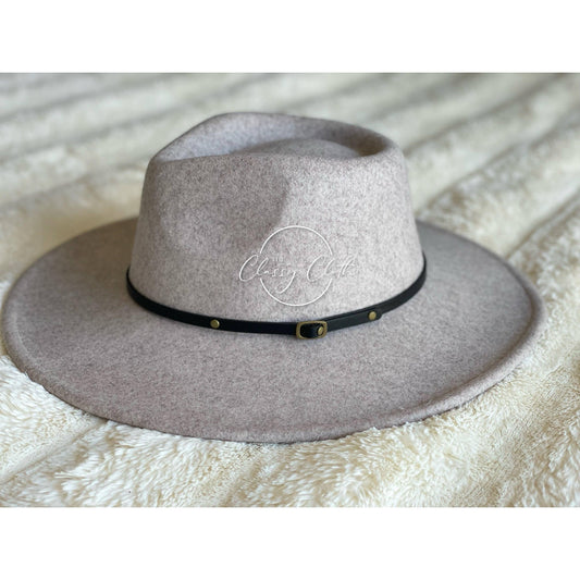 Wool Blend Wide Brim Hat w/ Belt - Oatmeal RTS