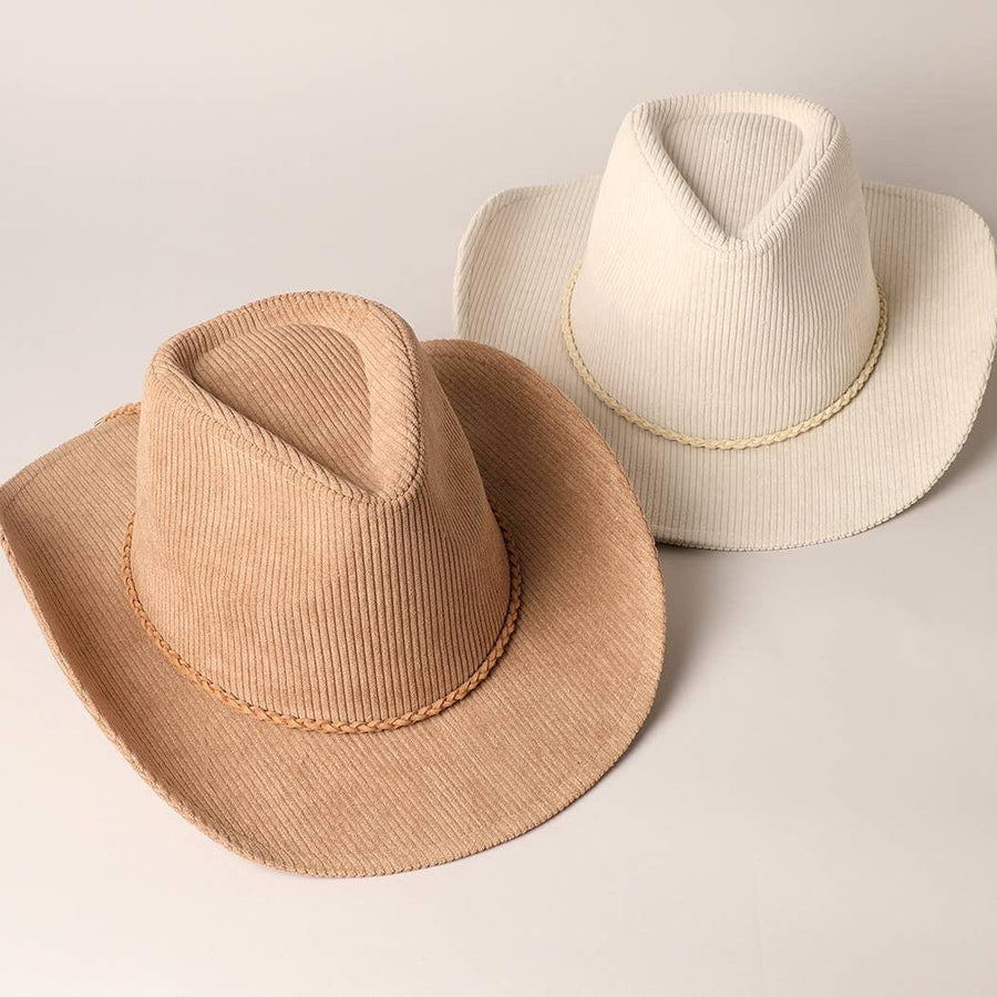Western Corduroy Braided Band Cowboy Panama Hat
