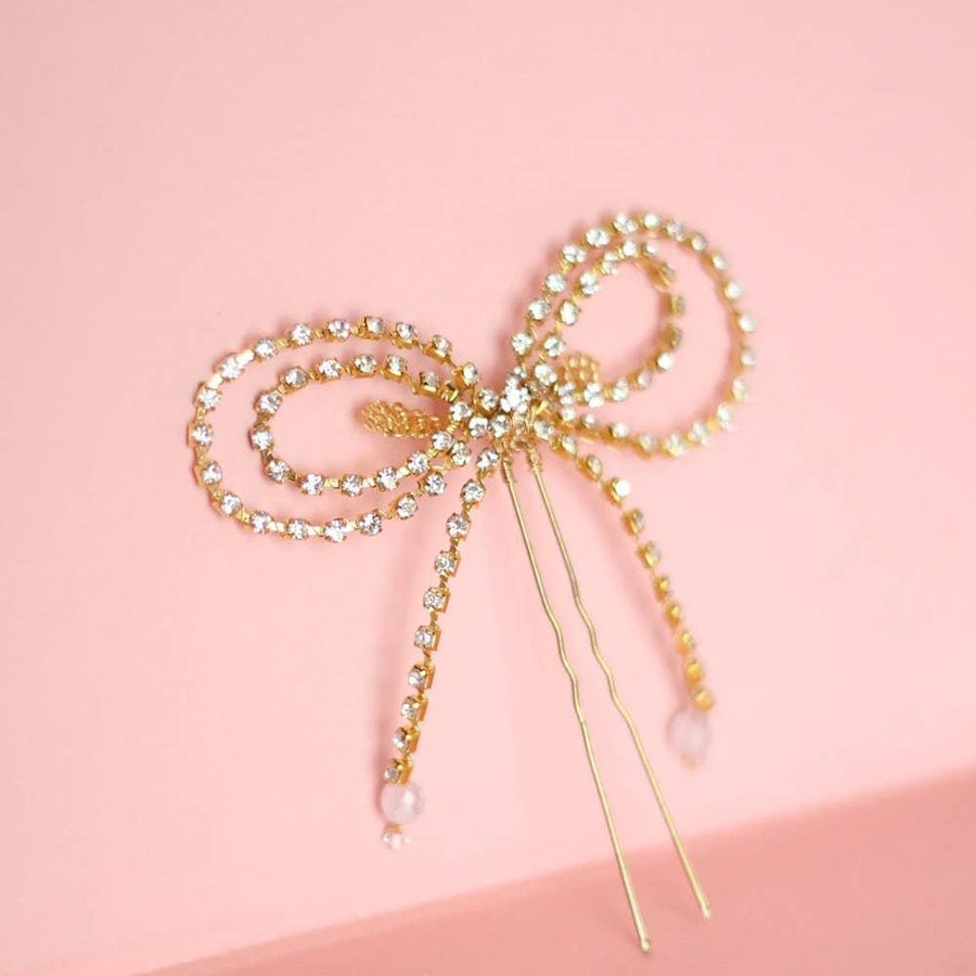 Bow U Pin Hair Clip - Gold Rhinestone Hair Accessories