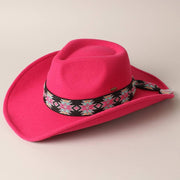 Vegan Felt Southwest Pattern Belt Cowboy Hat