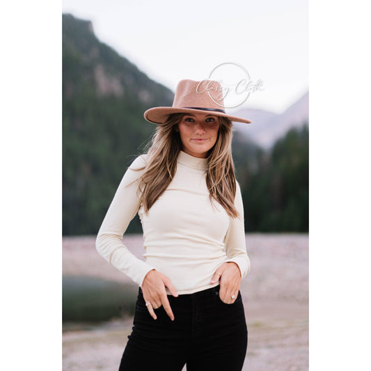 Wool Blend Wide Brim Hat w/ Belt - Camel RTS