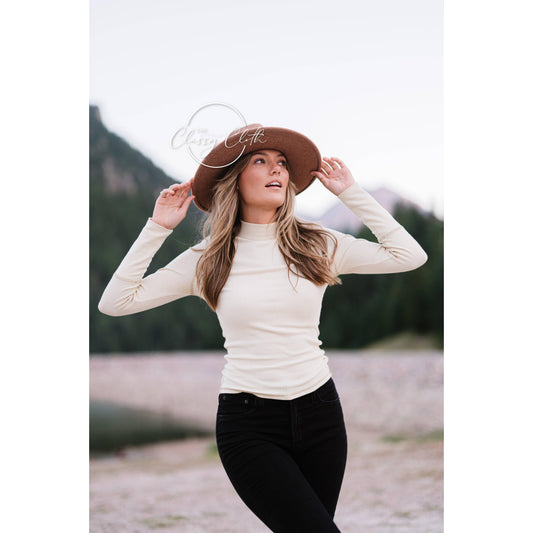 Wool Blend Wide Brim Hat w/ Belt - Camel RTS