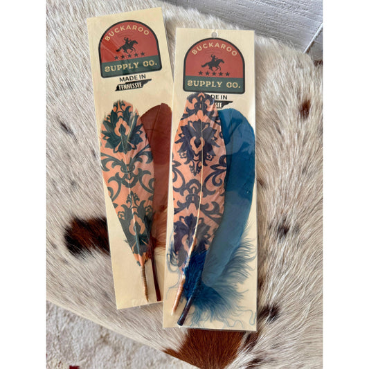 Deep Blue Scroll Hat Feather - Western Hat Accessory