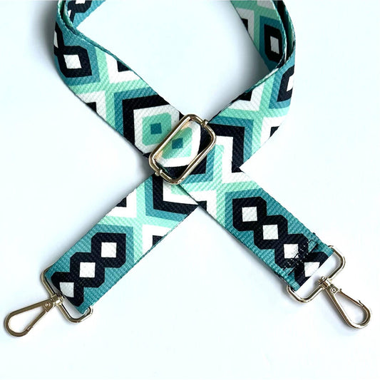 Guitar Belt Crossbody Strap Jacquard Pattern Aqua