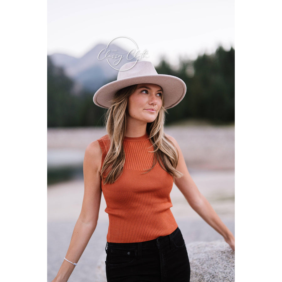 Wool Blend Wide Brim Hat w/ Belt - Light Tan RTS