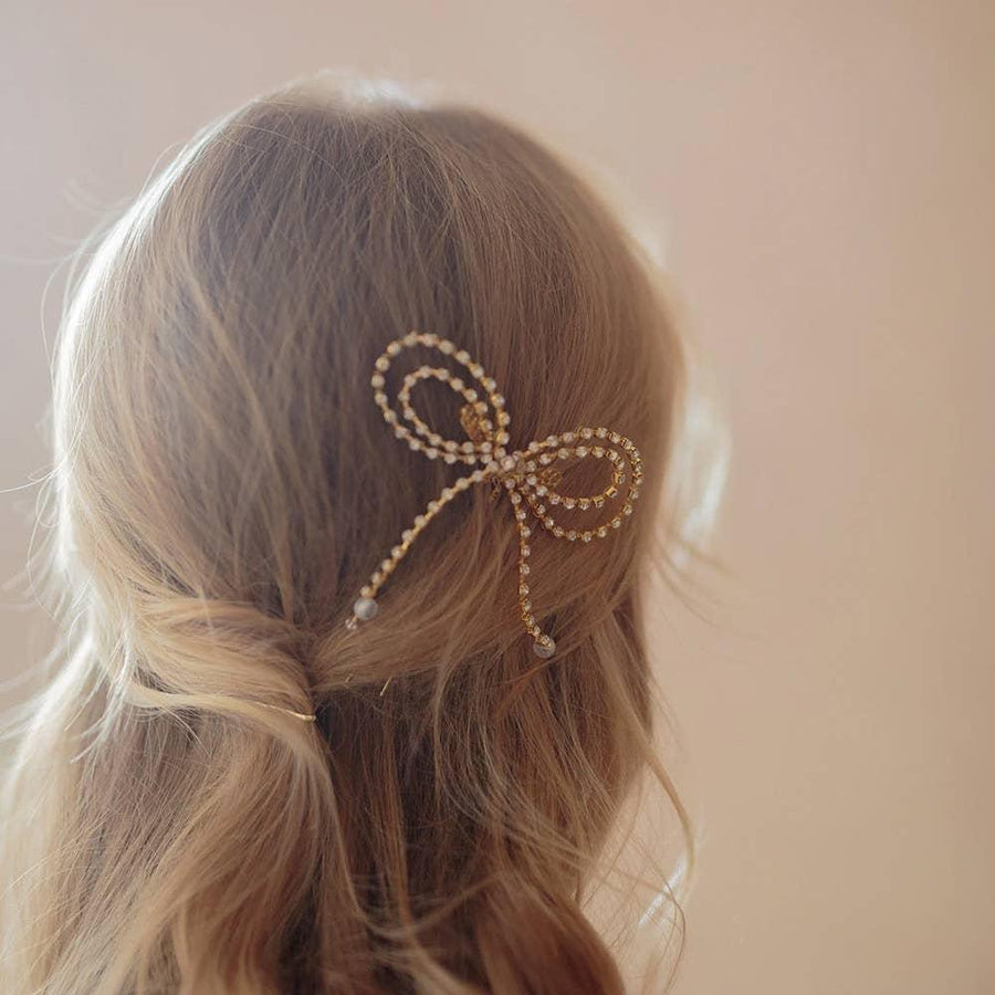 Bow U Pin Hair Clip - Gold Rhinestone Hair Accessories