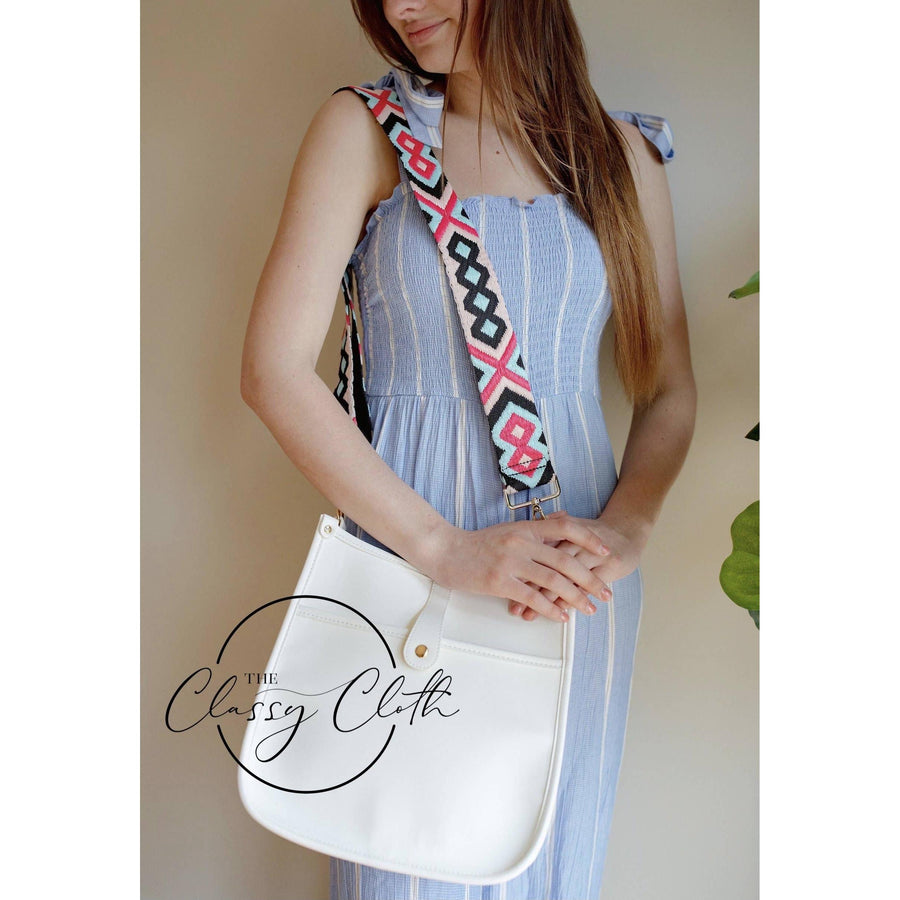 Crossbody Guitar Strap - Hot Pink Black Aqua Geo RTS