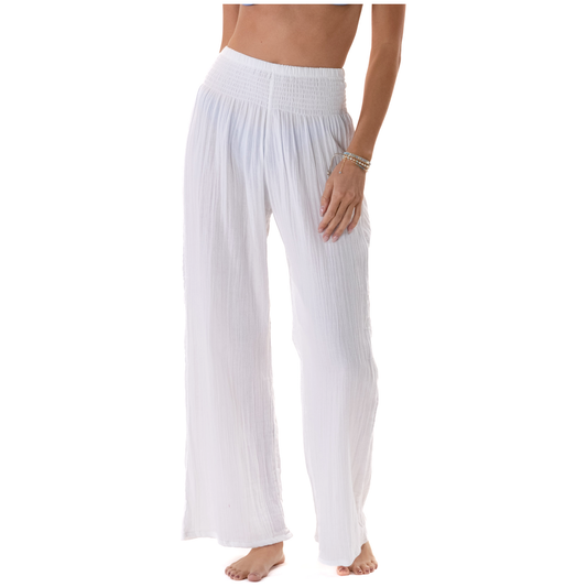 White Wide Leg Cotton Pants