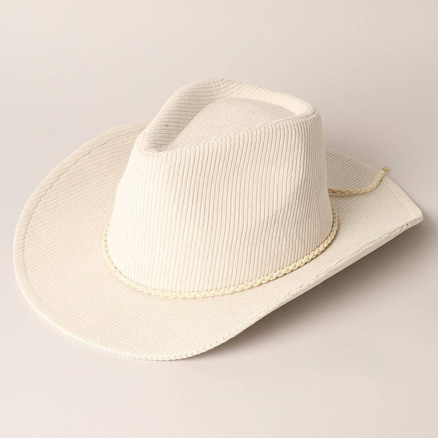 Western Corduroy Braided Band Cowboy Panama Hat