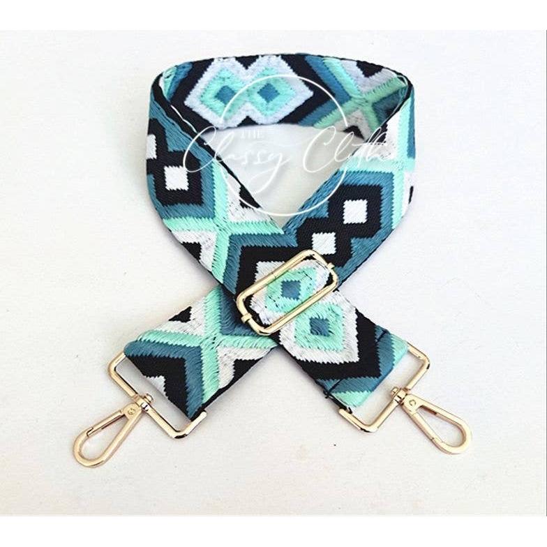 Crossbody Guitar Strap - Teal Aqua Geo RTS