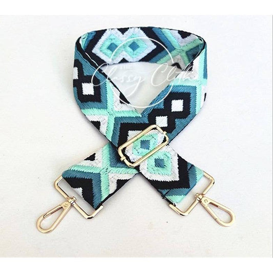 Crossbody Guitar Strap - Teal Aqua Geo RTS
