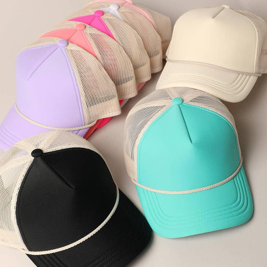 Plain Foam Rope Mesh Back Trucker Hat