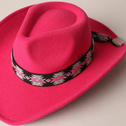 Vegan Felt Southwest Pattern Belt Cowboy Hat