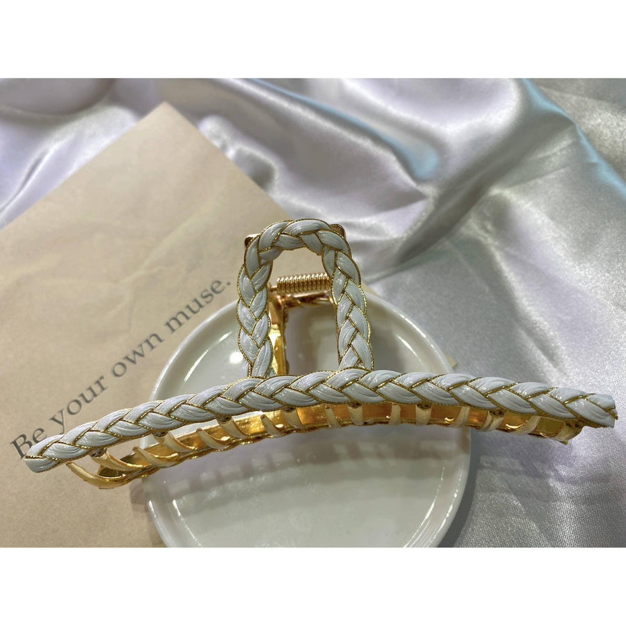 White hair clips, Gold metal Large Twist Hair claw, barrette