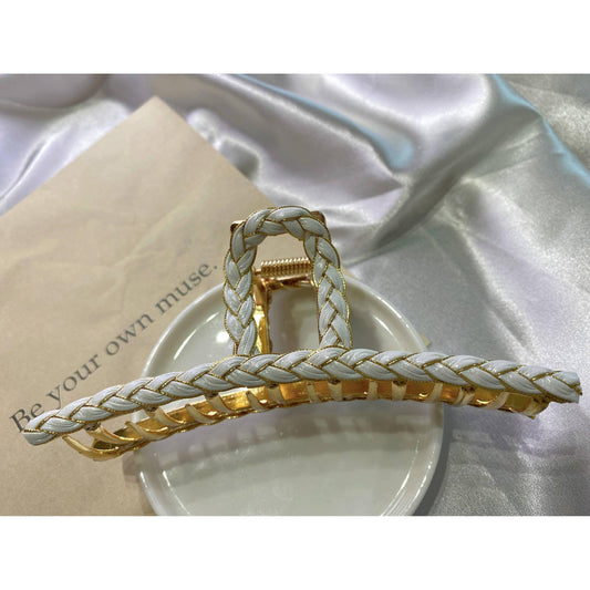 White hair clips, Gold metal Large Twist Hair claw, barrette