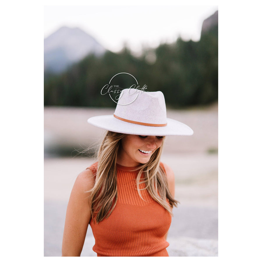 Wool Blend Wide Brim Hat w/ Belt - Light Tan RTS