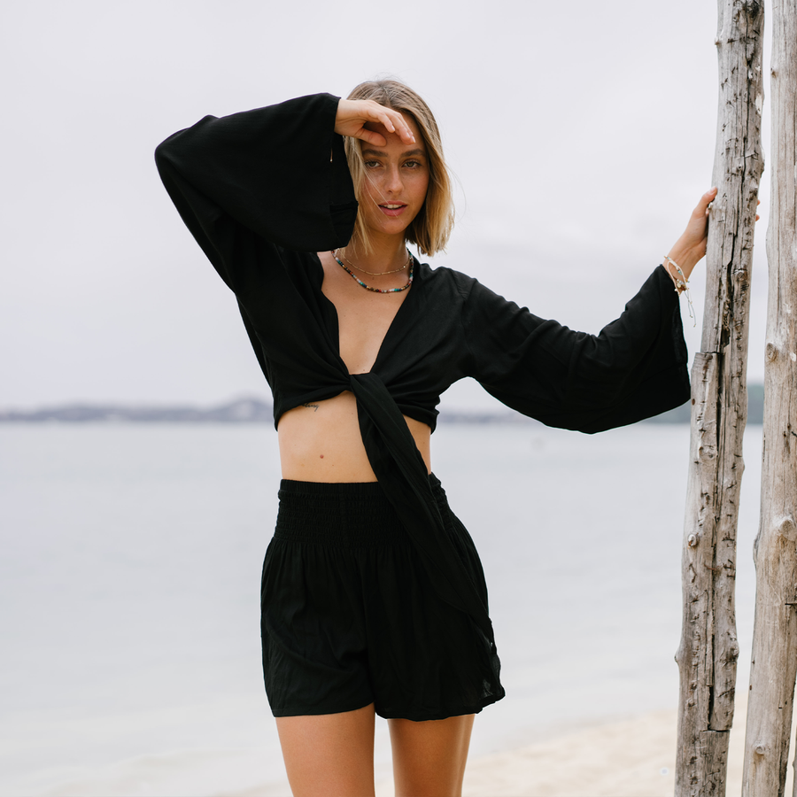 Black Bell Sleeve Top