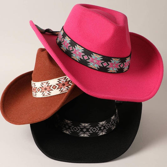 Vegan Felt Southwest Pattern Belt Cowboy Hat
