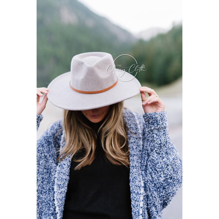 Wool Blend Wide Brim Hat w/ Belt - Light Tan RTS