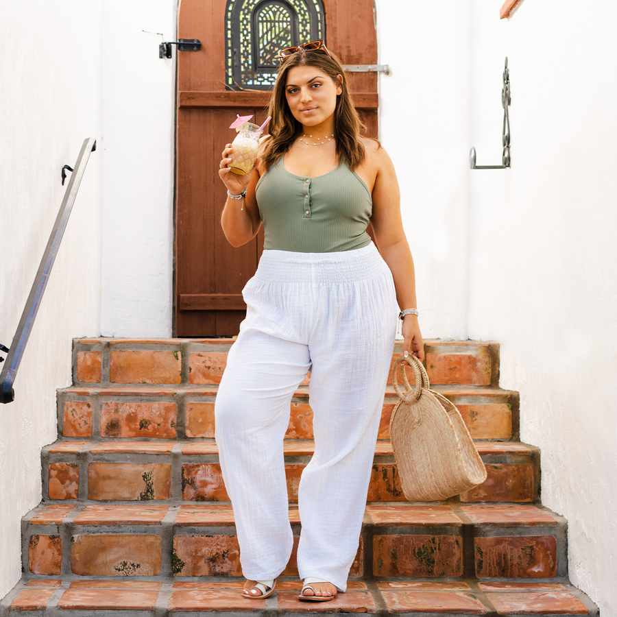 White Wide Leg Cotton Pants